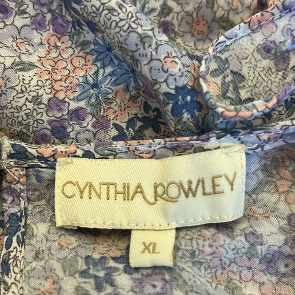 Cynthia Rowley purple pink floral ruffle cap sleeve blouse Size XL New - Picture 6 of 9